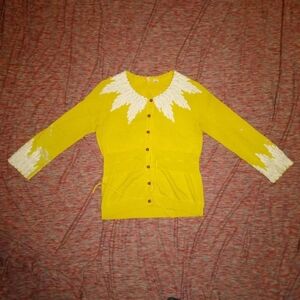 Chic Yellow and White Women's Cardigan
